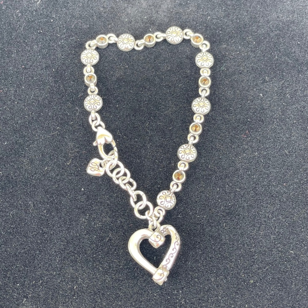 Brighton Heart Charm Link Bracelet Silver Scroll Filigree Etched Jewelry - Picture 6 of 6